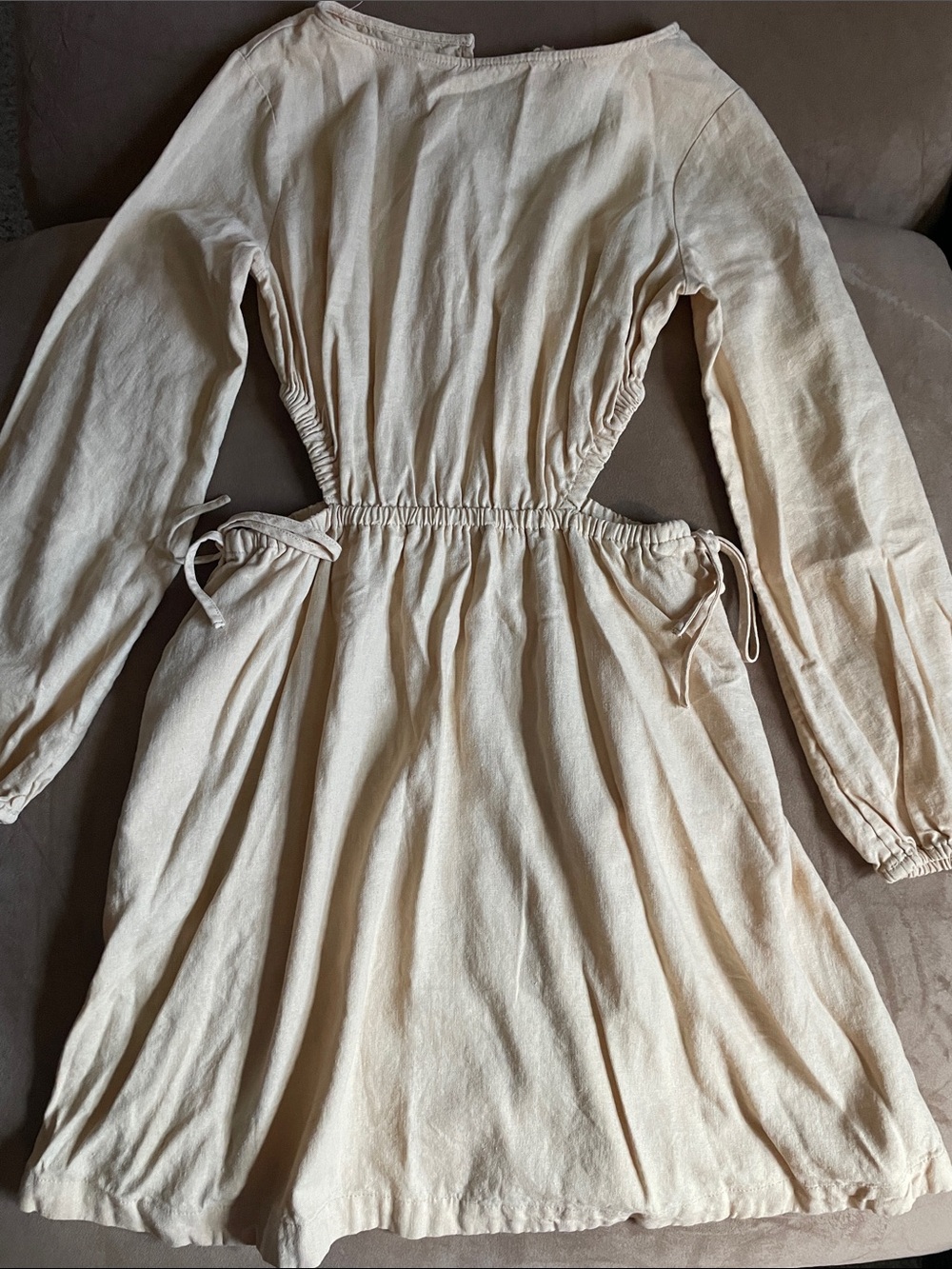 Universal Thread Cream Long-Sleeve Drawstring Waist Dress